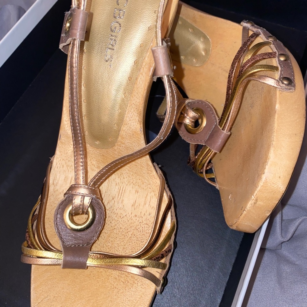 Brown and Gold BCBGIRLS sandals